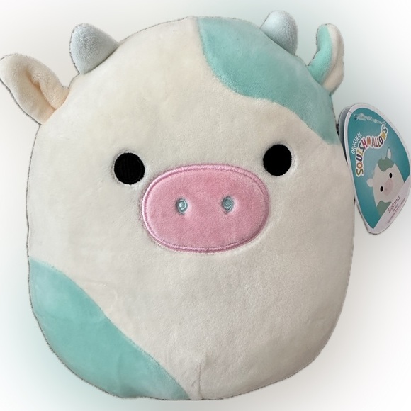 Nwt   🐮 BELANA The Cow 8” Teal Blue And White  Pink Nose - Picture 4 of 5